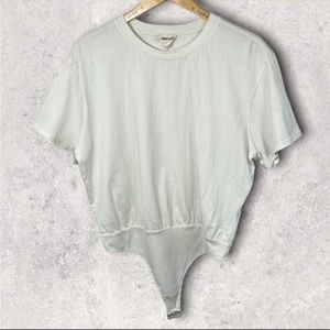 NEW Nordstrom Short Sleeve Bodysuit Size Large Ivory White Snap Button Thong Top